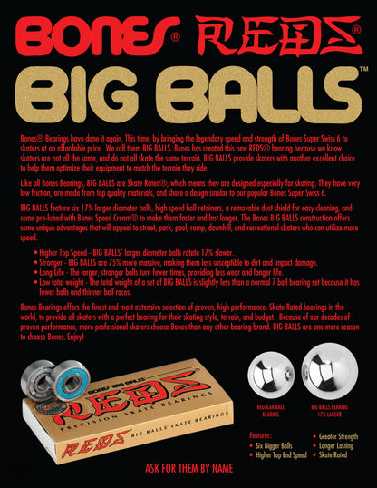 BONES BIG BALLS REDS SKATEBOARD BEARINGS 8 PACK