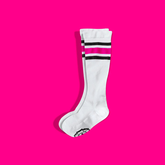 Old Bones Therapy Compression Socks: PINK Stripes (1-Pack) White