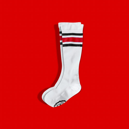 Old Bones Therapy Compression Socks: RED Stripes (1-Pack) White